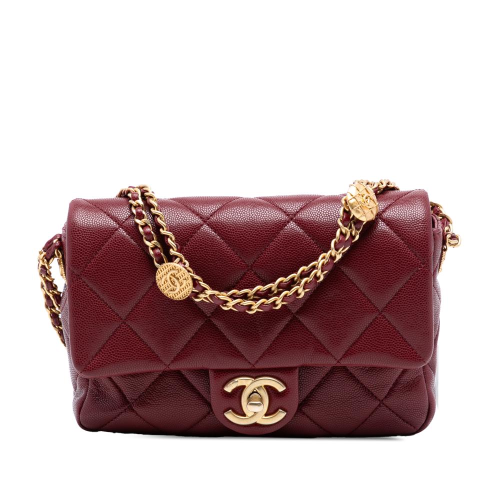 Chanel AB Chanel Red Dark Red Caviar Leather Leather Mini Quilted Caviar Twist Your Buttons Flap Italy