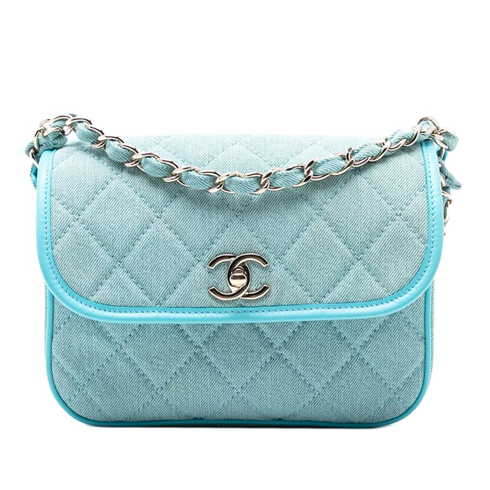 Chanel AB Chanel Blue Aqua Denim Fabric Small CC Quilted Messenger Flap Italy