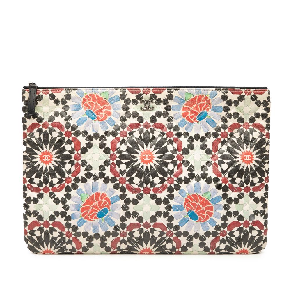 Chanel AB Chanel Multi Lambskin Leather Leather Paris Dubai Large Printed Lambskin Cosmetic Case Italy