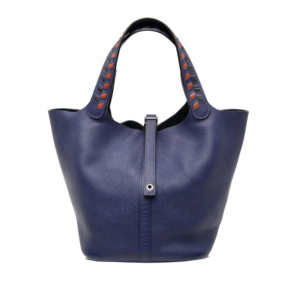 Hermès AB Hermès Blue Midnight Blue with Red Brick Calf Leather Epsom Tressage Picotin Lock 22 France