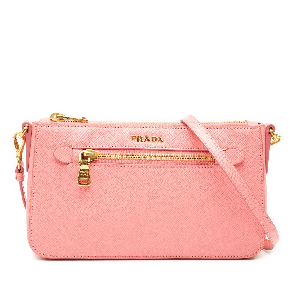 Prada B Prada Pink Saffiano Leather Lux Front Pocket Crossbody Italy