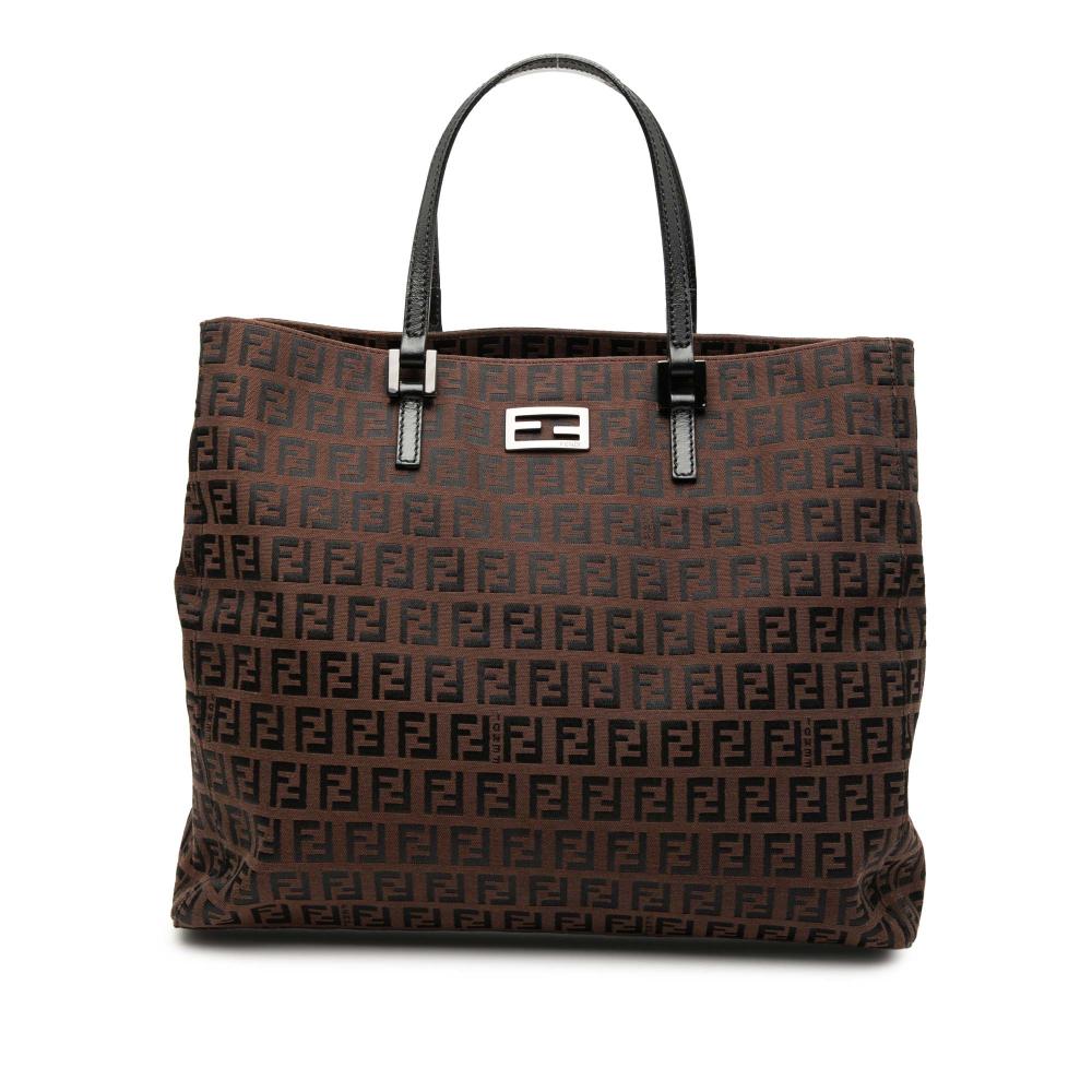 Fendi B Fendi Brown Dark Brown Canvas Fabric Zucchino Tote Italy