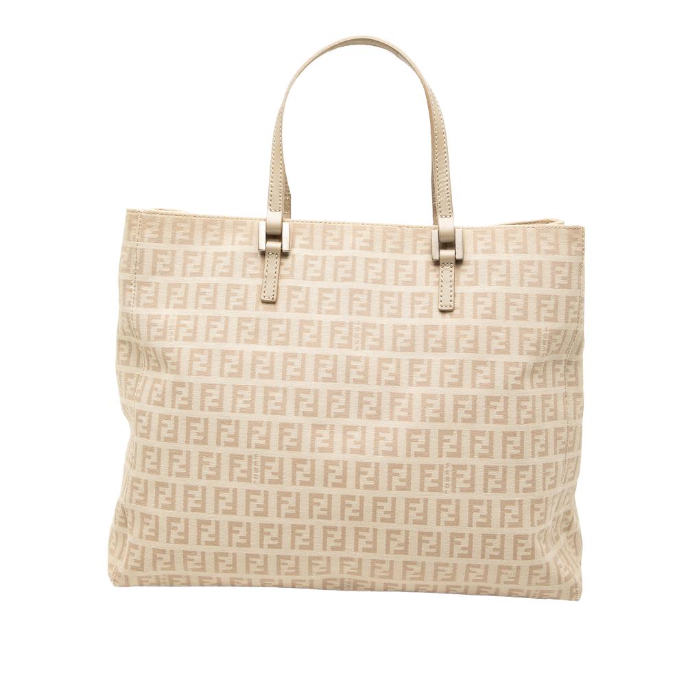 Fendi B Fendi Brown Beige Canvas Fabric Zucchino Tote Italy