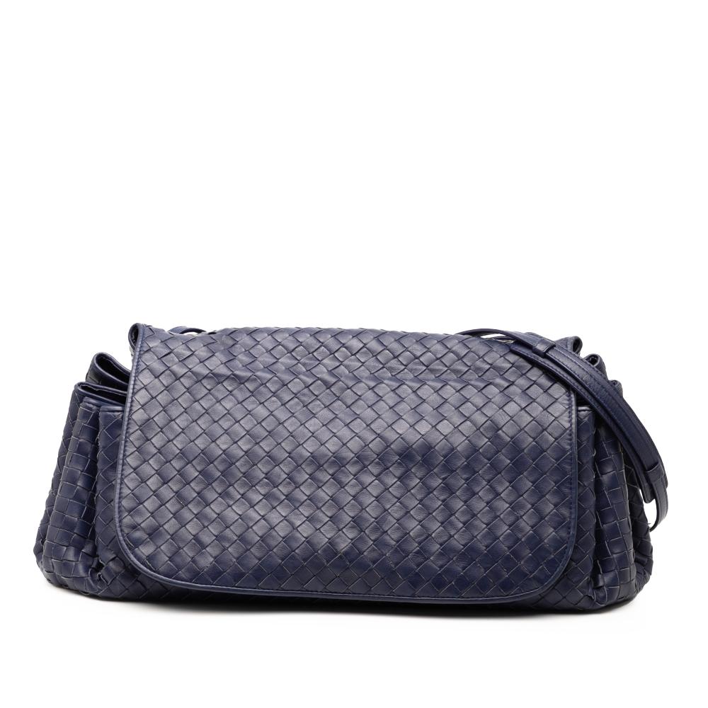 Bottega Veneta B Bottega Veneta Blue Dark Blue Nappa Leather Leather Nappa Intrecciato Flap Crossbody Italy