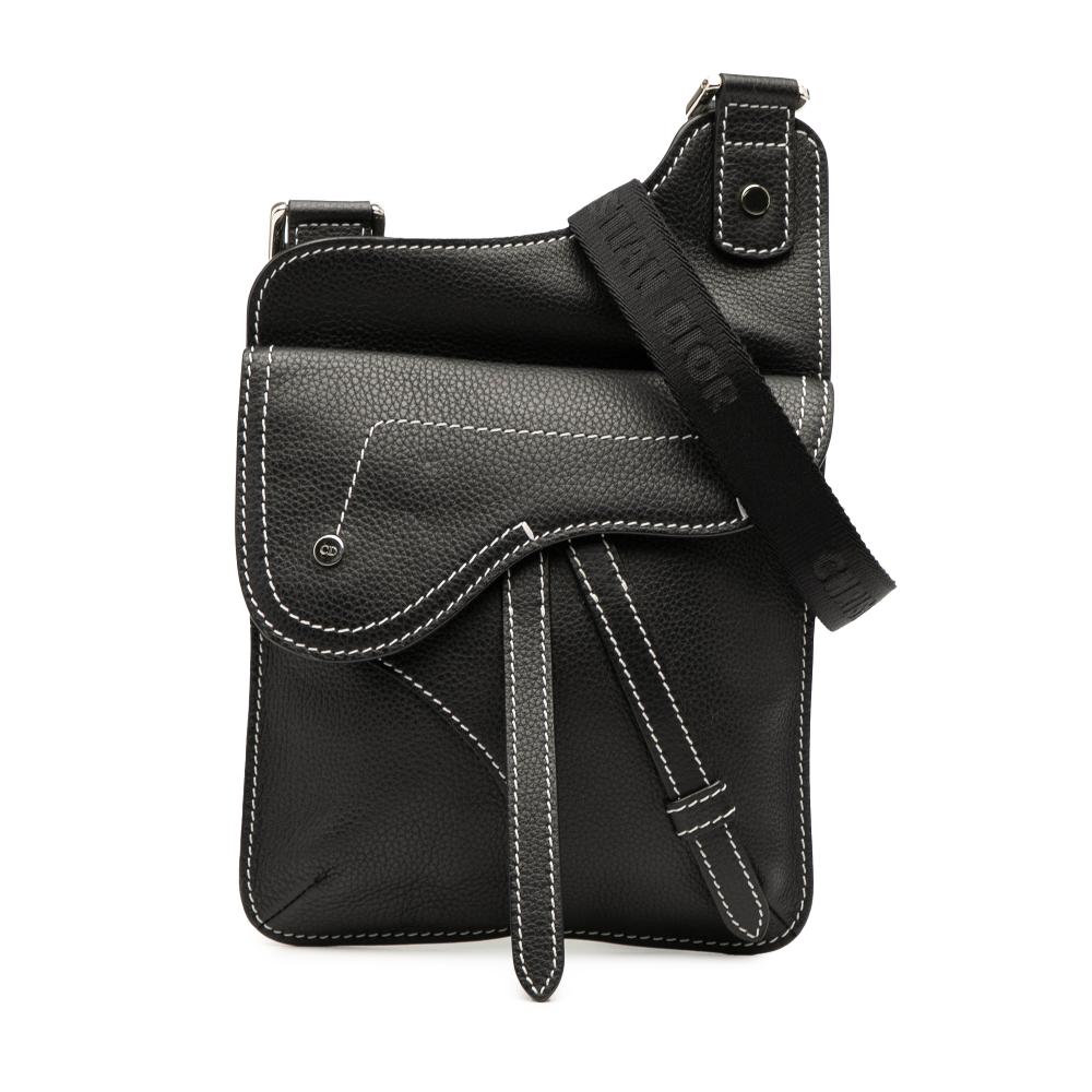 Christian Dior AB Dior Black Calf Leather Grained skin Saddle Flat Messenger Bag Italy