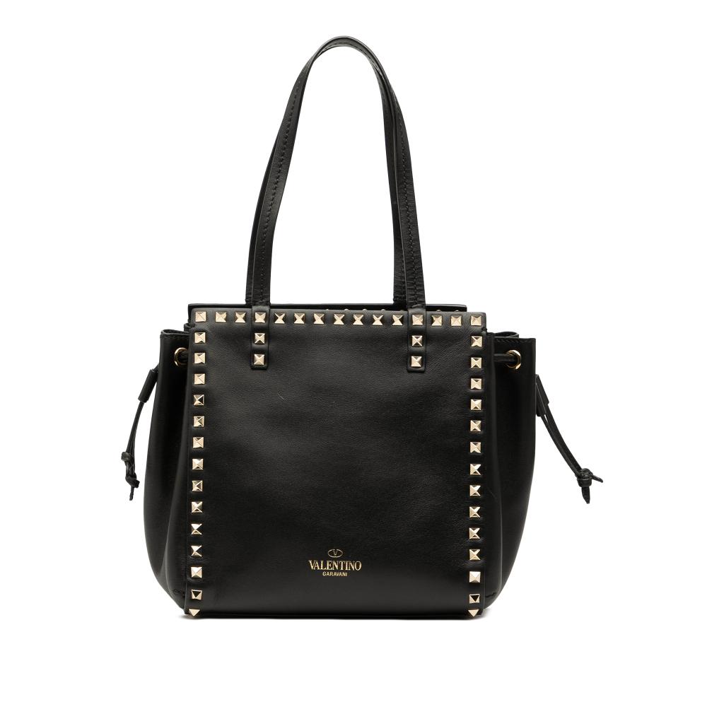 Valentino B Valentino Black Calf Leather Rockstud Drawstring Tote Italy
