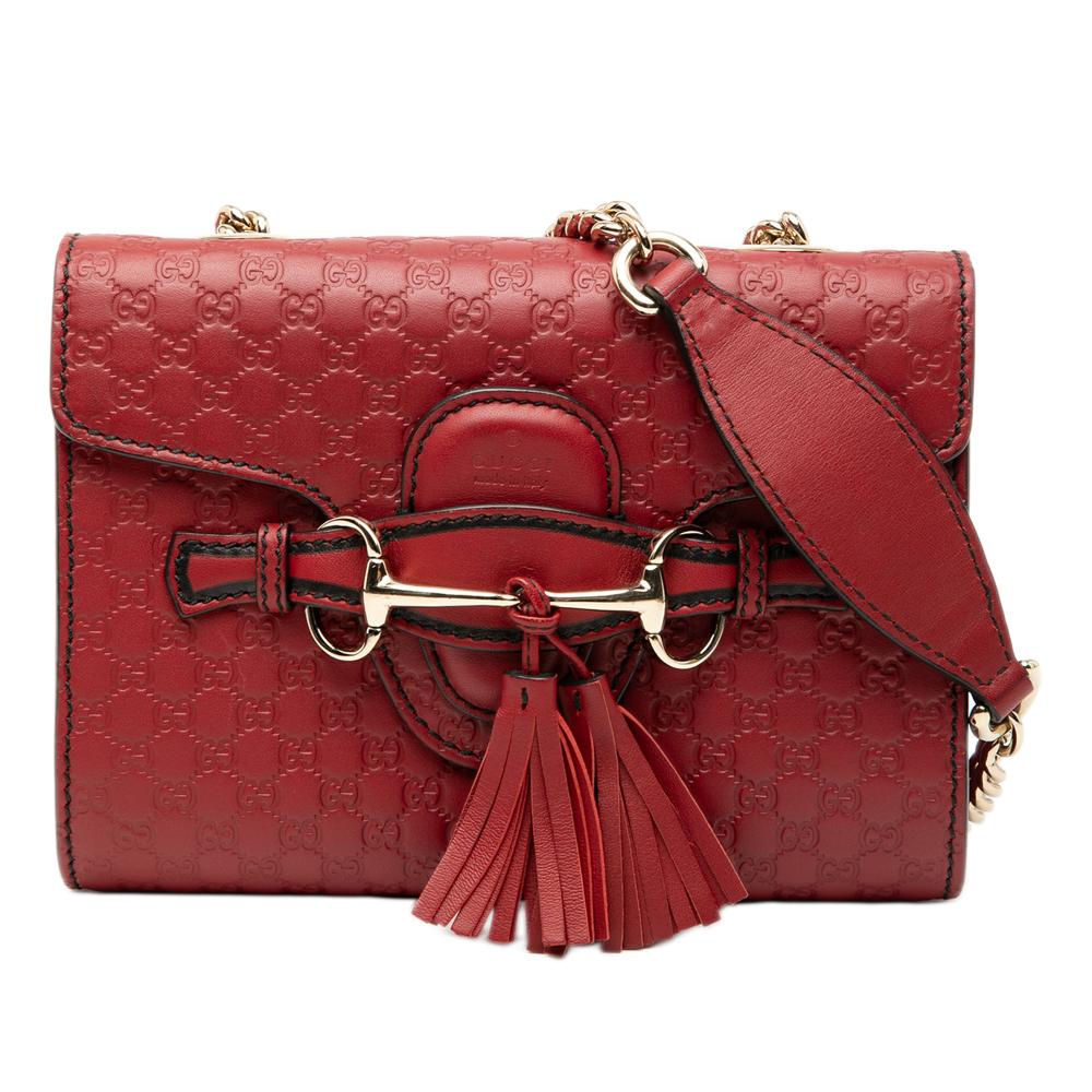 Gucci AB Gucci Red Calf Leather Mini Microguccissima Emily Crossbody Italy