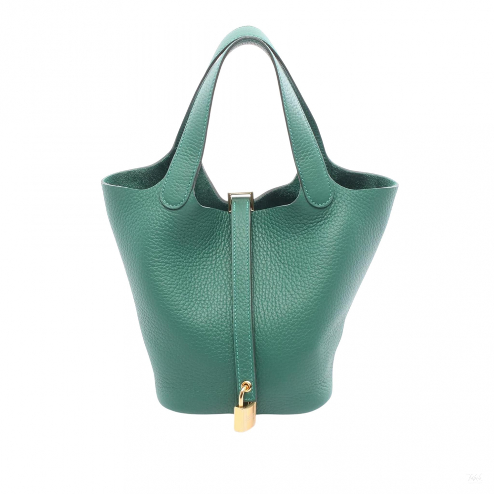 Hermès Picotin 18 Taurillon Clemence Leather Lock Bucket Handbag Green