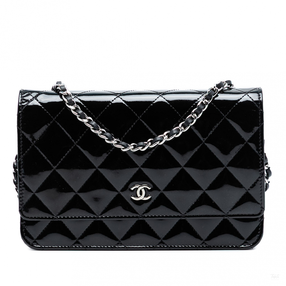 Chanel WOC Patent Leather Quilted Flap Crossbody Black
