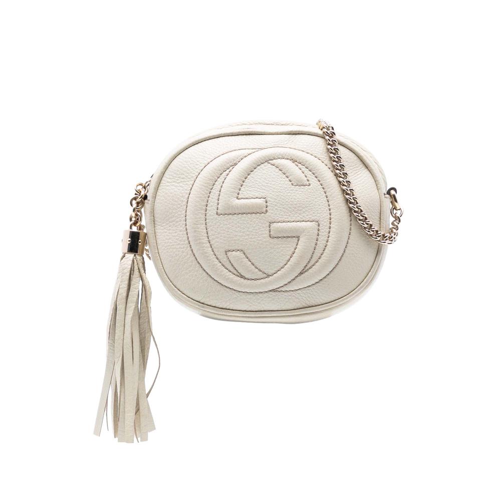 Gucci B Gucci White Calf Leather Mini Pebbled skin Soho Chain Crossbody Italy