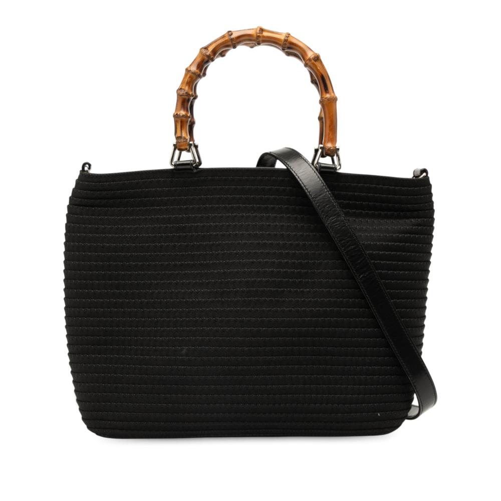 Gucci B Gucci Black Nylon Fabric Bamboo Satchel Italy