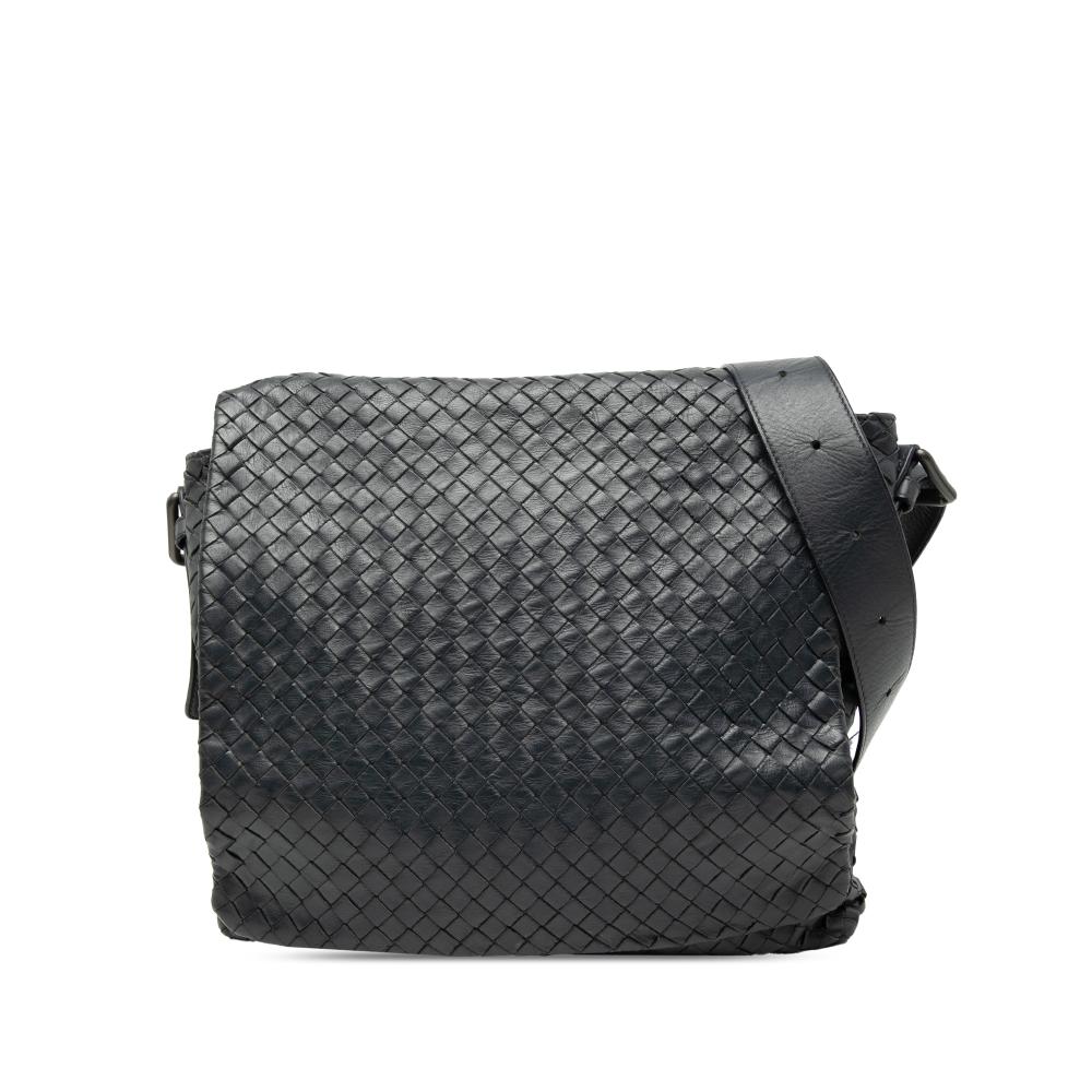 Bottega Veneta B Bottega Veneta Black Nappa Leather Leather Nappa Intrecciato Flap Crossbody Italy