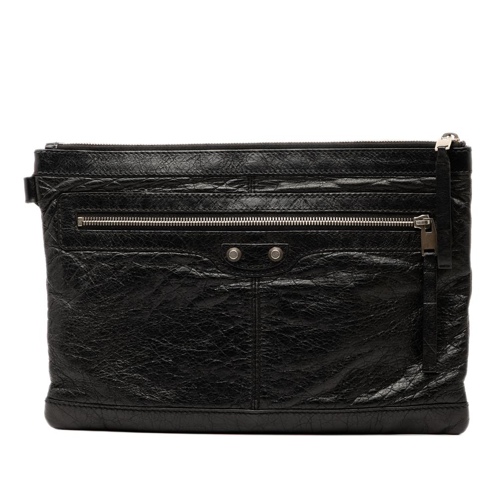 Balenciaga B Balenciaga Black Lambskin Leather Leather Lambskin Motocross Classic Clip M Clutch Italy