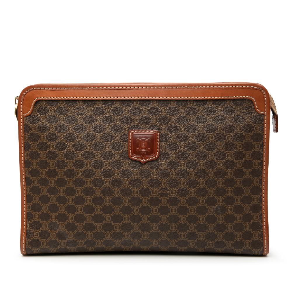 Celine B Celine Brown Coated Canvas Fabric Macadam Clutch Italy