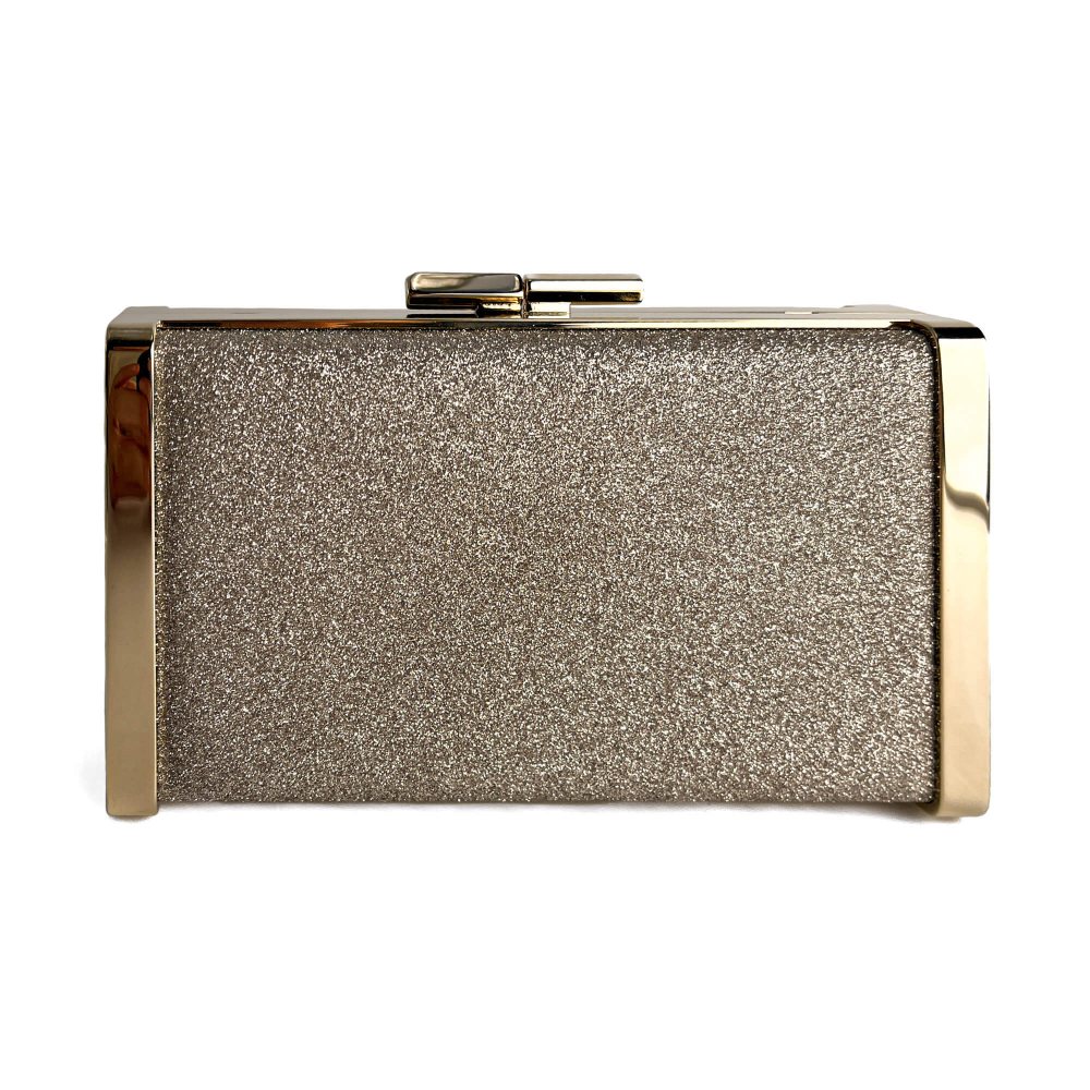 Jimmy Choo J Box Dusty Glitter Texture Metal Clutch Ice