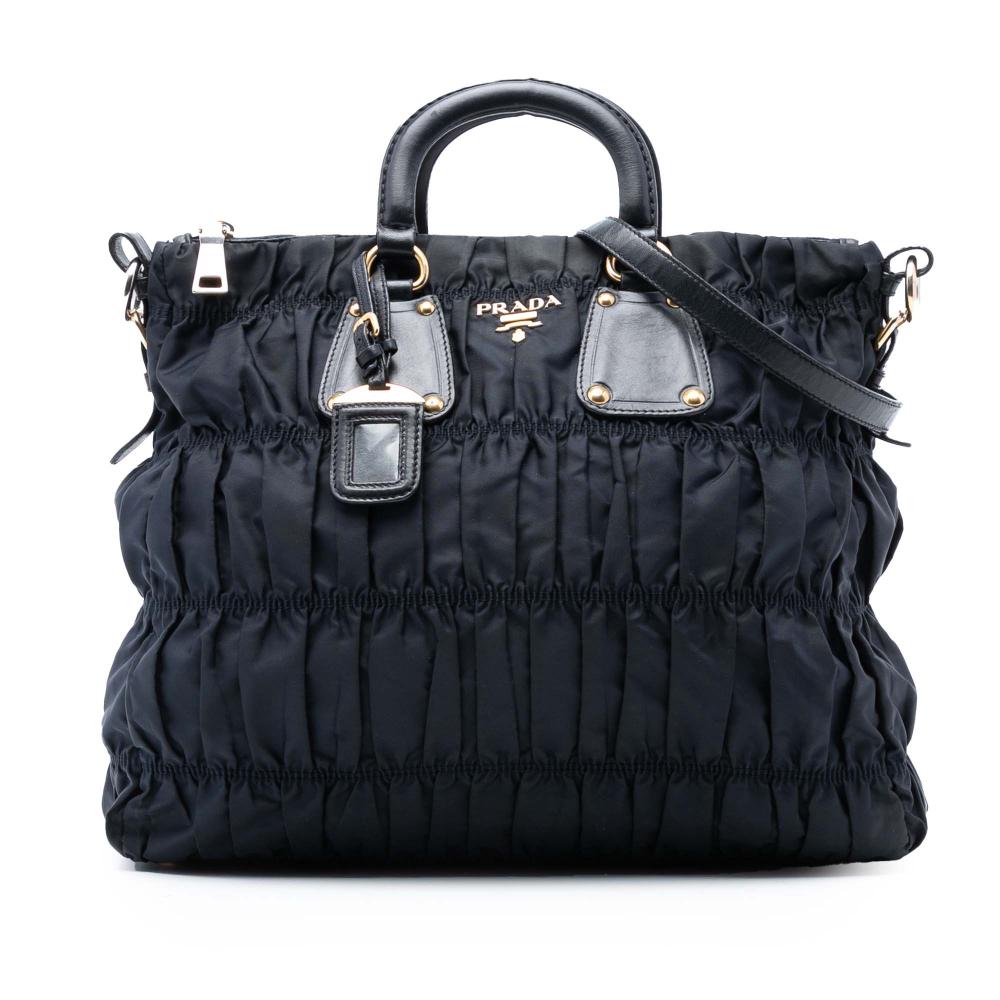 Prada B Prada Black Nylon Fabric Tessuto Gaufre Satchel Italy