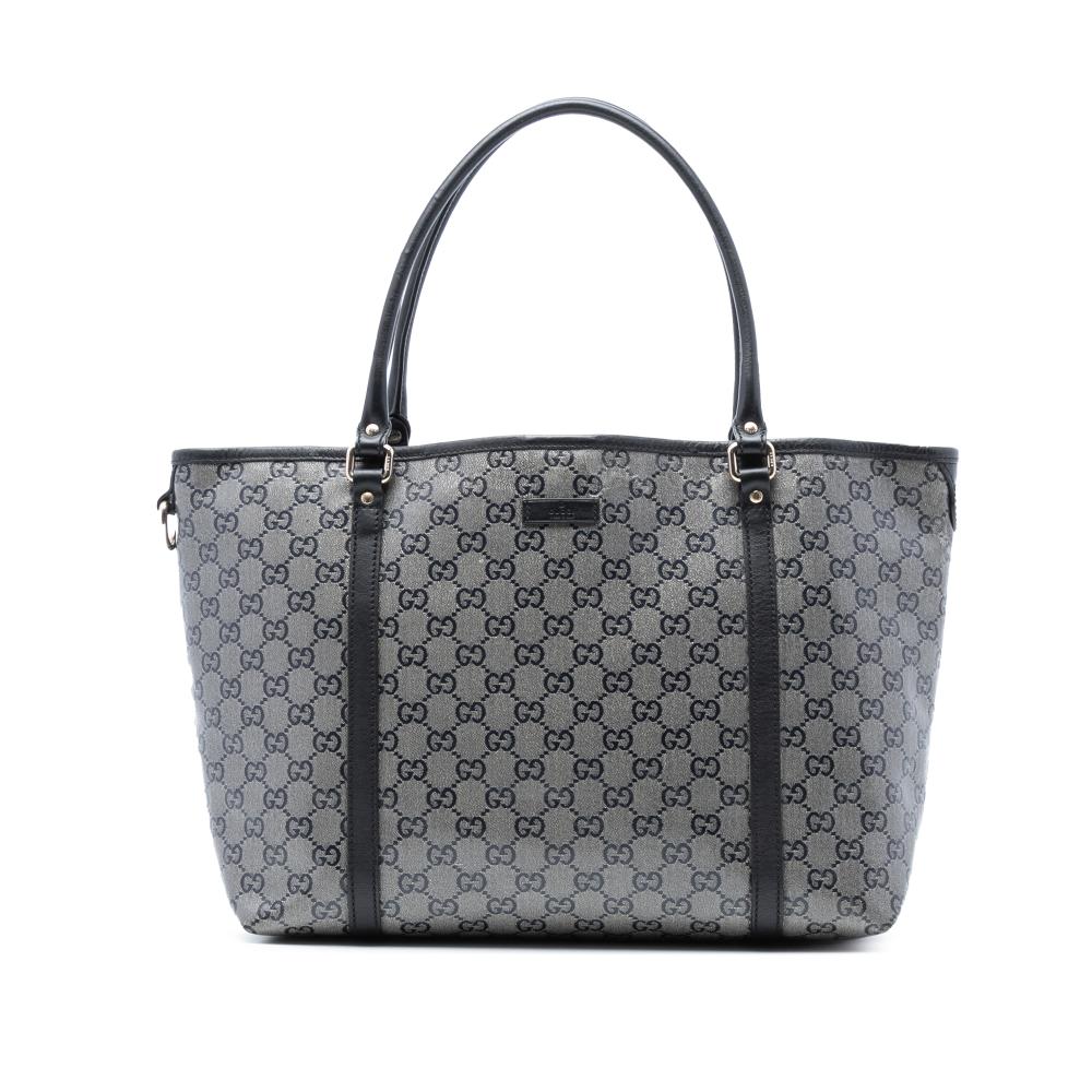 Gucci AB Gucci Gray Coated Canvas Fabric Medium GG Crystal Joy Tote Italy