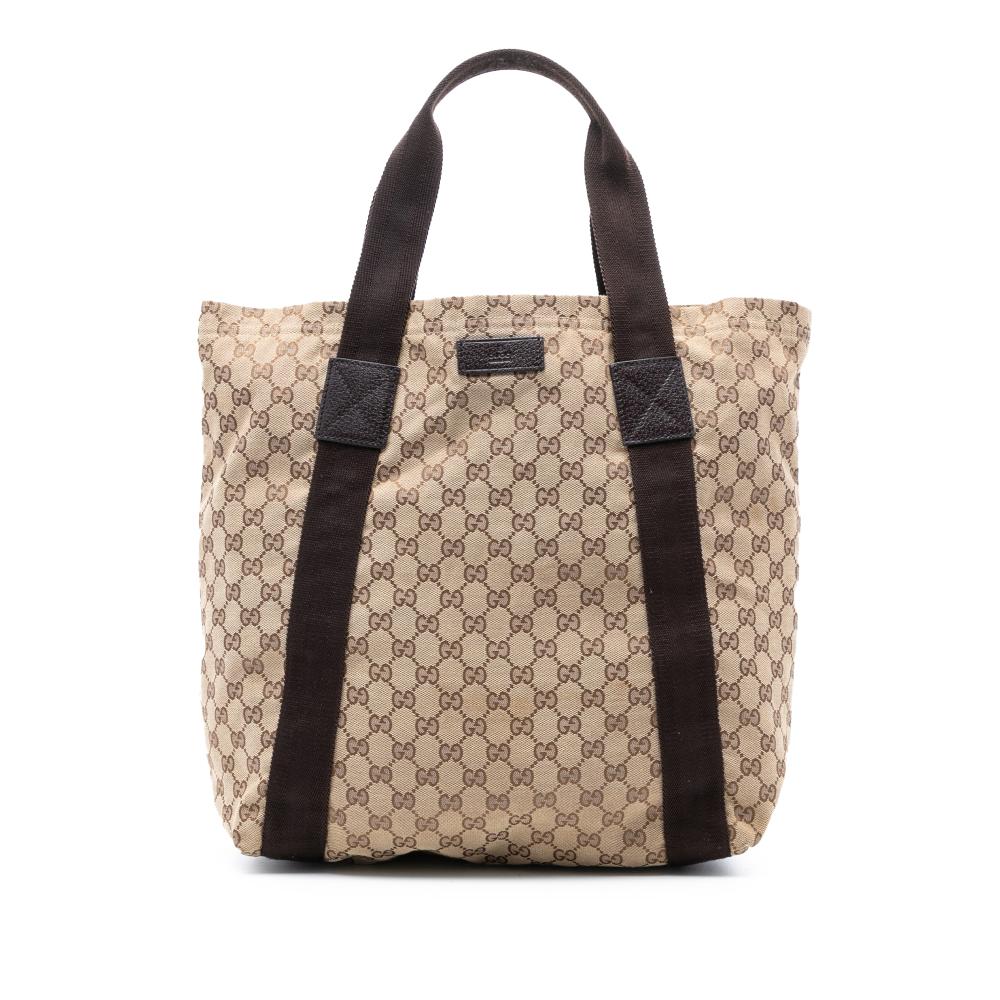 Gucci AB Gucci Brown Beige Canvas Fabric GG Tote Italy