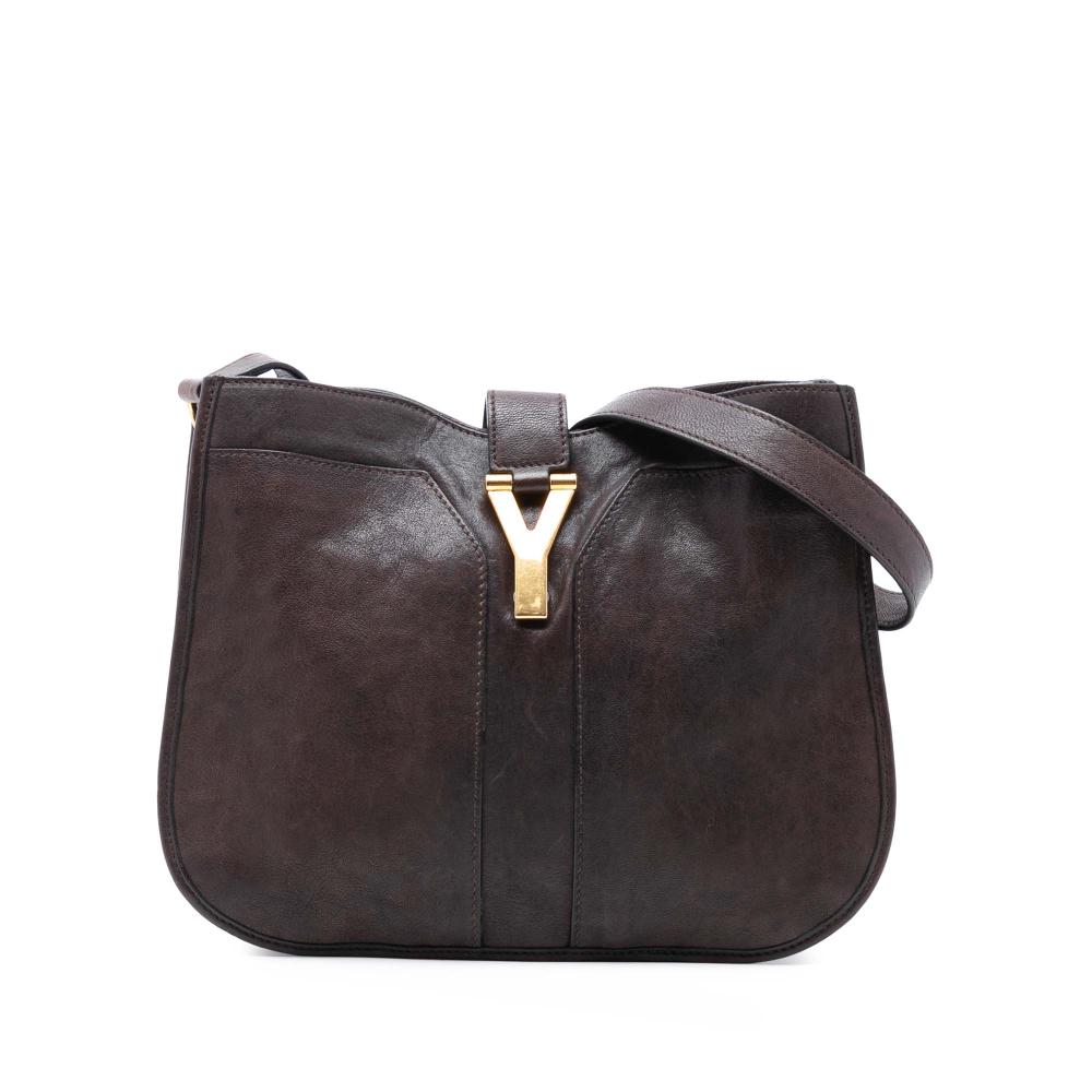 Saint Laurent B Saint Laurent Brown Dark Brown Calf Leather Medium Cabas Chyc Crossbody Italy