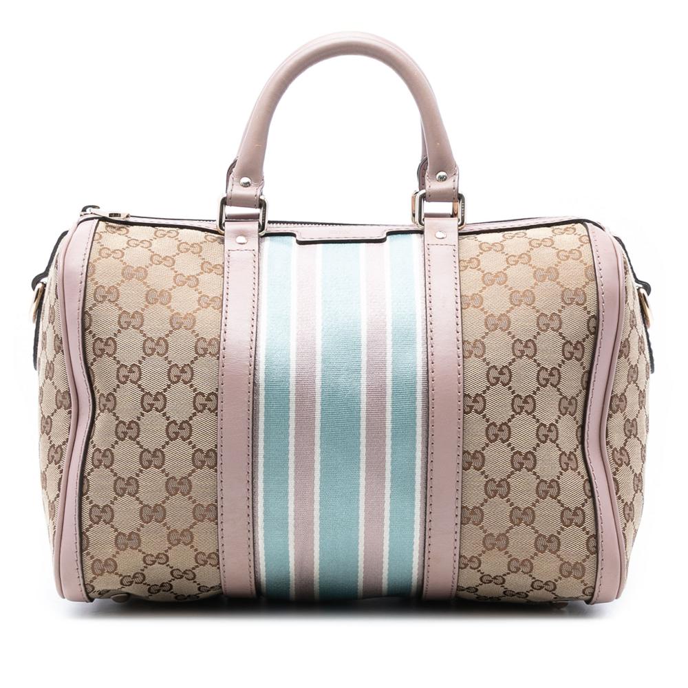 Gucci AB Gucci Brown Beige Canvas Fabric Medium GG Web Joy Boston Bag Italy