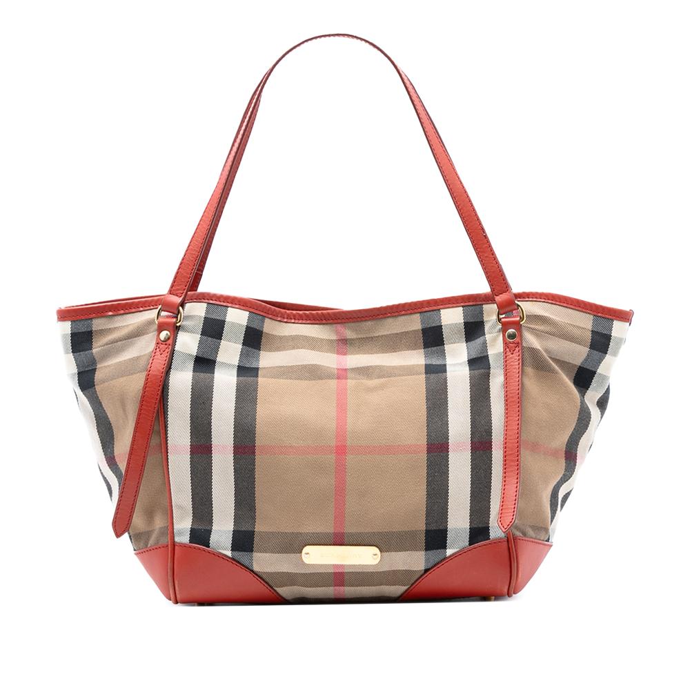 Burberry B Burberry Brown Light Brown with Orange Canvas Fabric Small House Check Canterbury Tote Italy