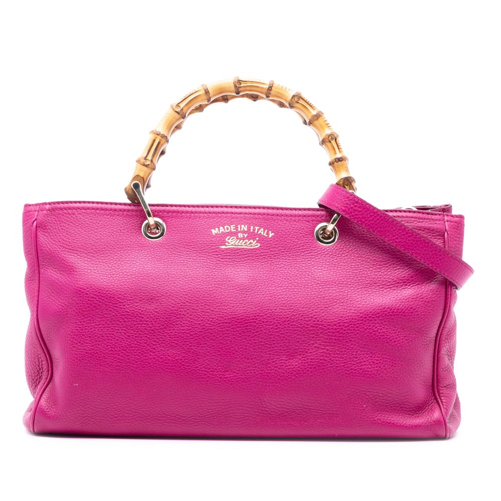 Gucci B Gucci Pink Hot Pink Calf Leather Medium skin Bamboo Shopper Satchel Italy