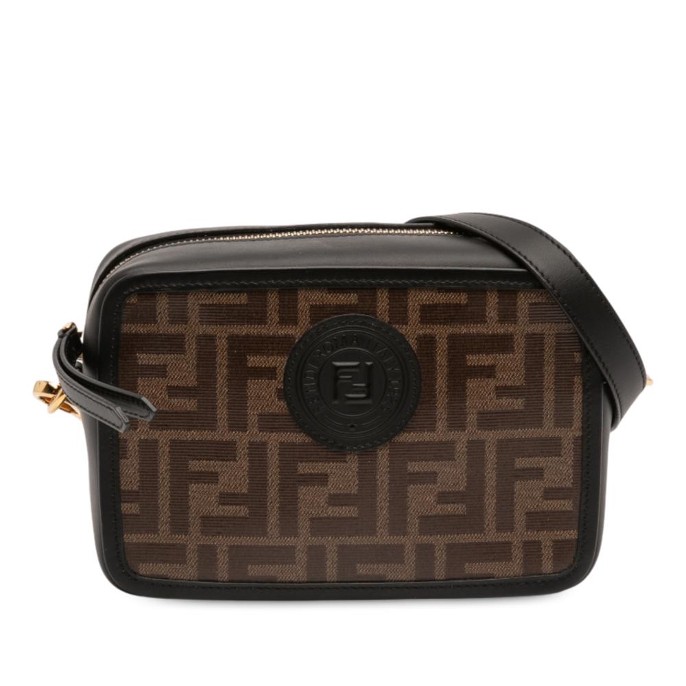 Fendi AB Fendi Brown Coated Canvas Fabric Glazed Vitello Century FF 1974 Camera Bag Italy