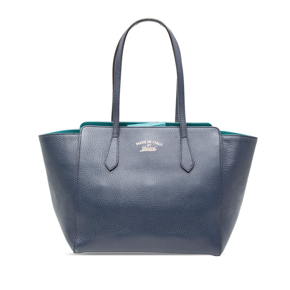 Gucci B Gucci Blue Navy Calf Leather Medium Swing Tote Italy