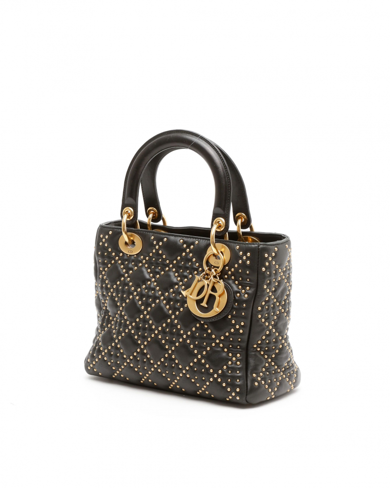Christian Dior Cannage Studded Medium Lady Dior Bag