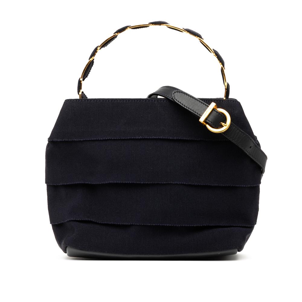 Ferragamo B Ferragamo Black Nylon Fabric Tiered Grosgrain Vara Satchel Italy