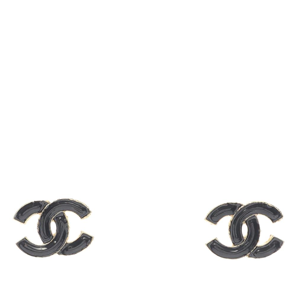 Chanel AB Chanel Black Gold Plated Metal CC Resin and Push Back Earrings France