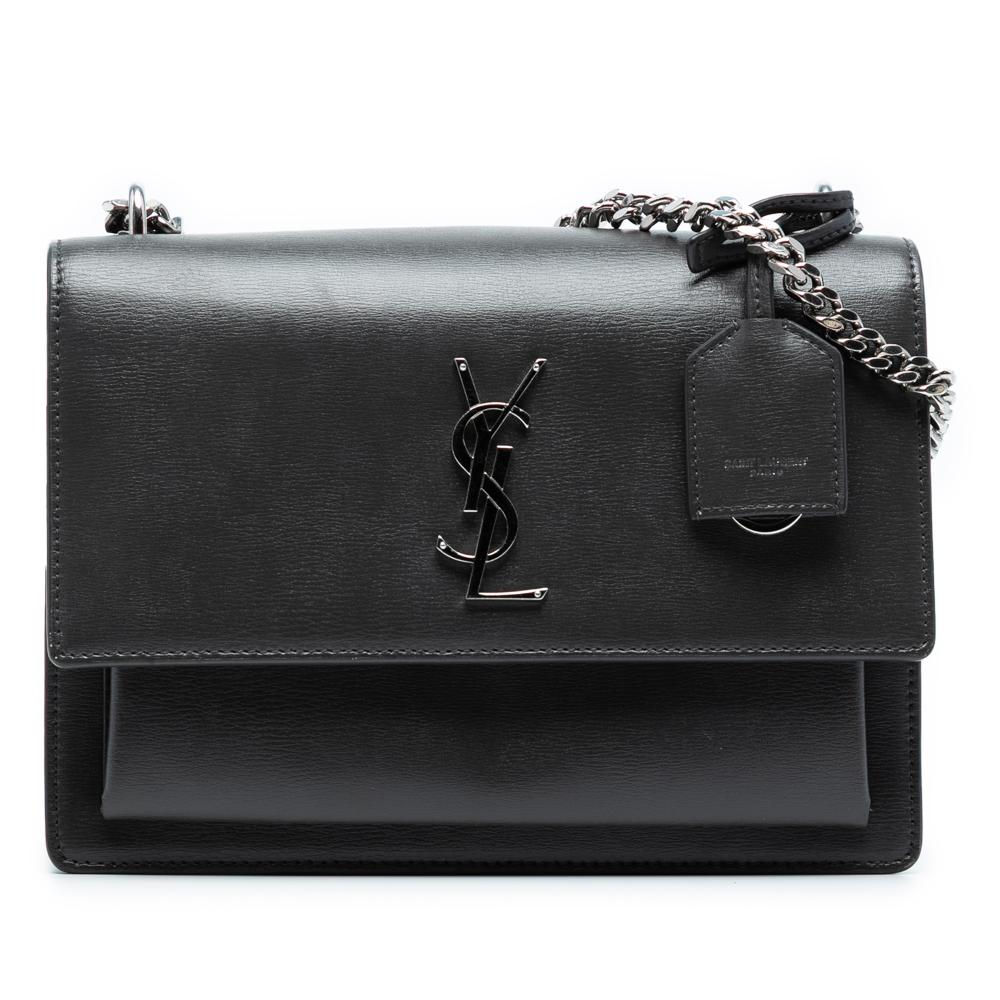 Saint Laurent AB Saint Laurent Black Smooth Leather Leather Medium Monogram Sunset Crossbody Italy