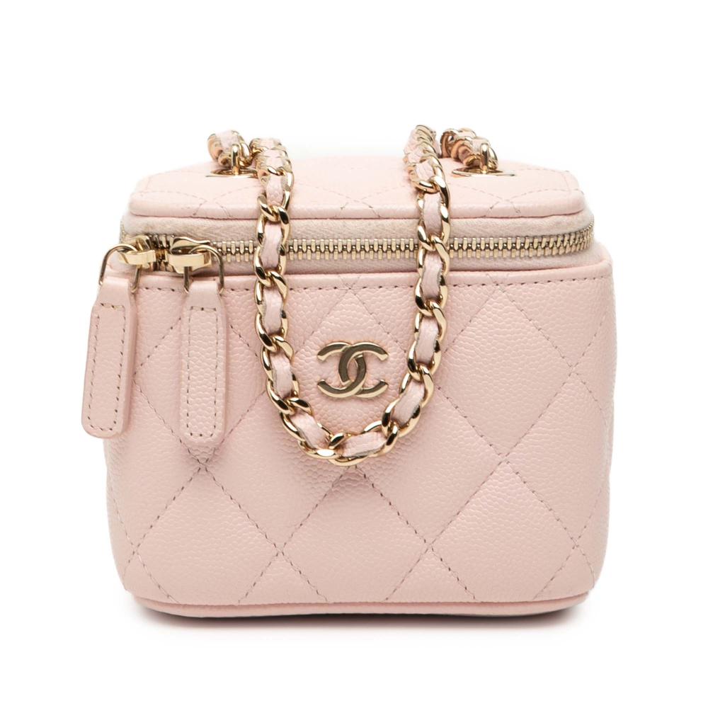 Chanel AB Chanel Pink Caviar Leather Leather Mini CC Quilted Caviar Vanity Case with Chain Italy