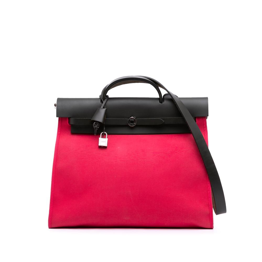 Hermès B Hermès Pink Hot Pink with Black Canvas Fabric Toile Herbag Zip 39 France