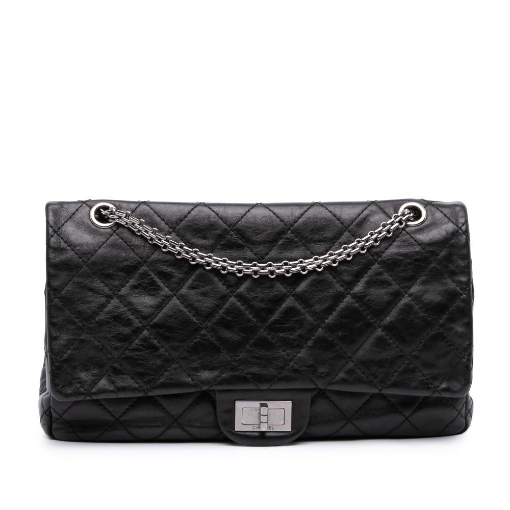 Chanel B Chanel Black Calf Leather Reissue 2.55 Aged skin Double Flap 227 Italy