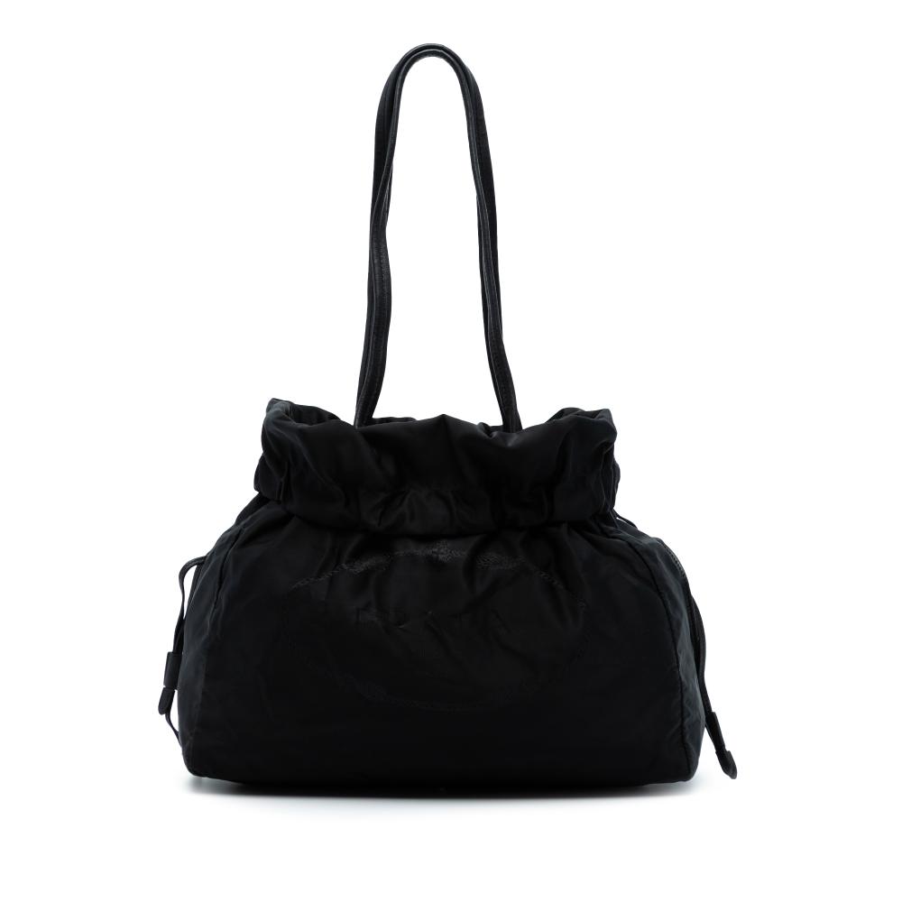 Prada B Prada Black Nylon Fabric Tessuto Logo Drawstring Tote Italy