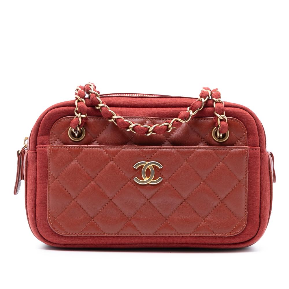 Chanel Red Paris Hamburg Quilted Lambskin and Jersey Camera Case Italy