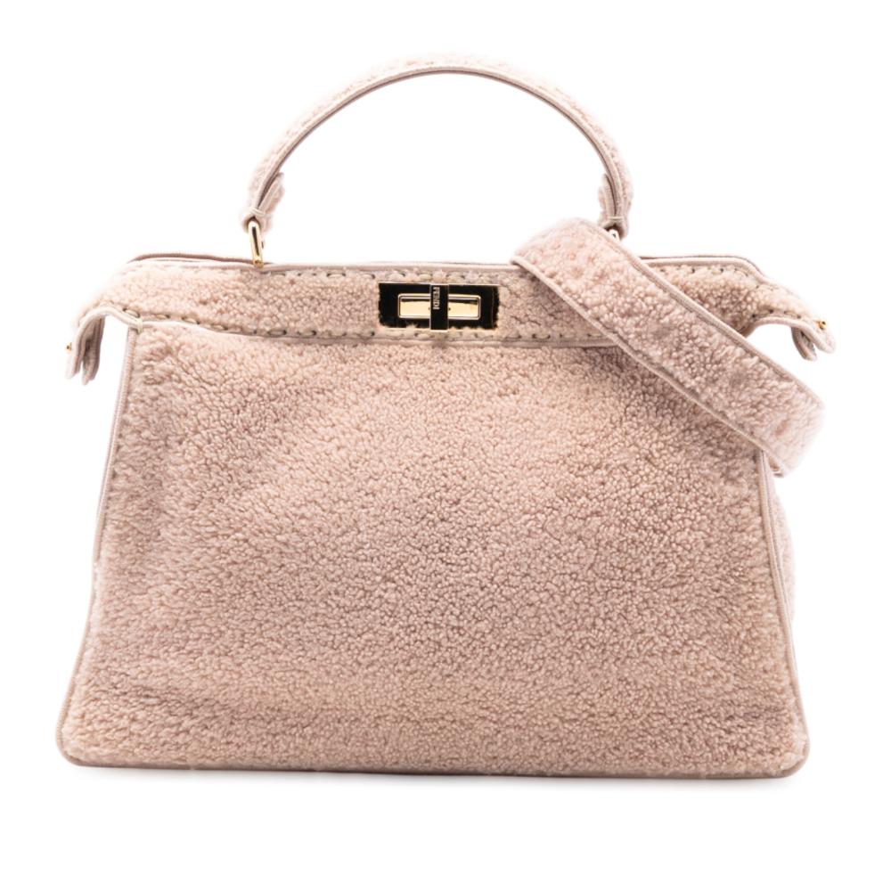Fendi B Fendi Pink Shearling Natural Material Large Peekaboo ISeeU Satchel Italy
