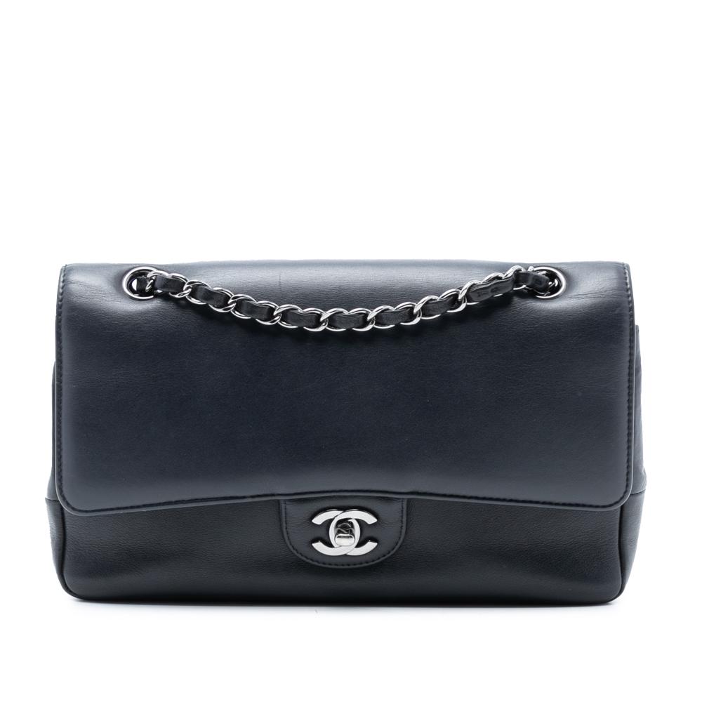 Chanel B Chanel Black Calf Leather Medium Smooth skin Pure Double Flap France