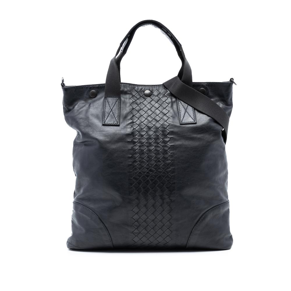 Bottega Veneta B Bottega Veneta Black Nappa Leather Leather Intrecciato Trimmed Nappa Convertible Tote Italy