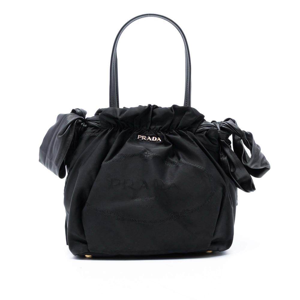 Prada B Prada Black Nylon Fabric Tessuto Logo Bow Satchel Italy