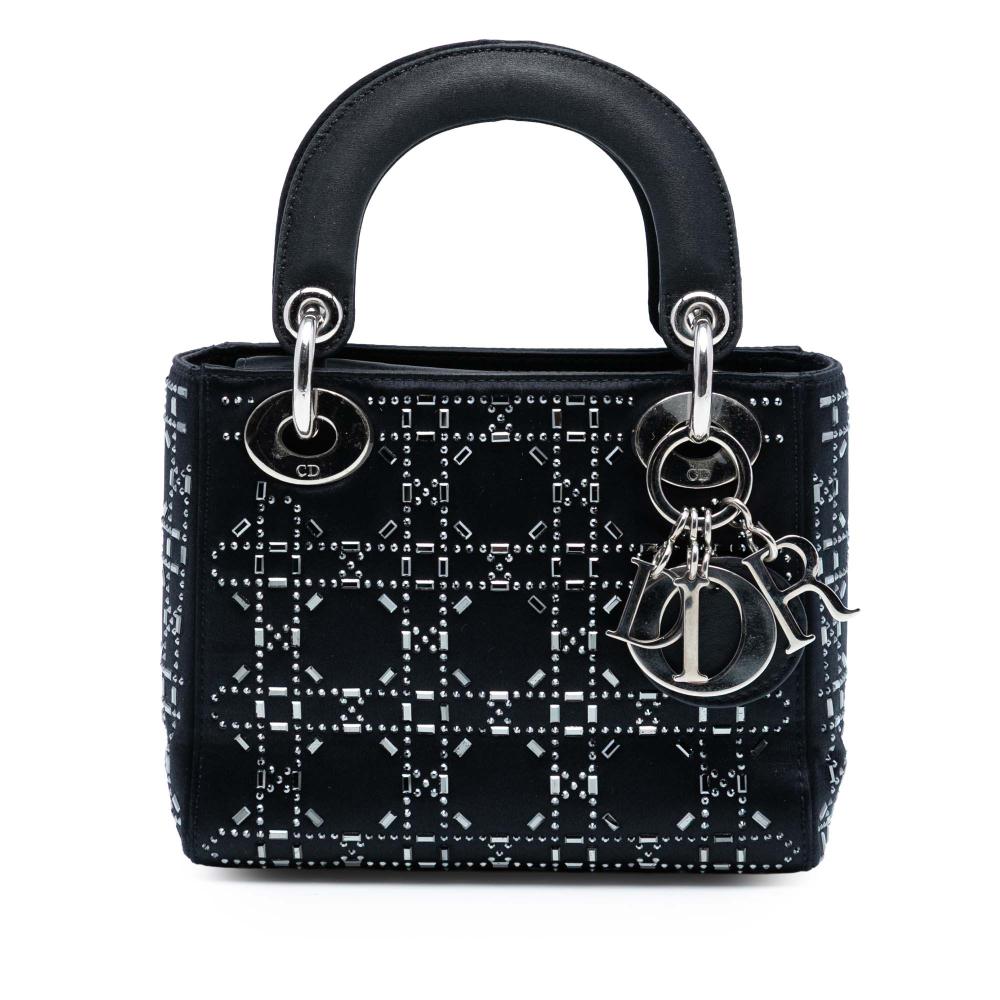 Christian Dior AB Dior Black Satin Fabric Mini Cannage Strass Crystal Embellished Lady Dior Italy