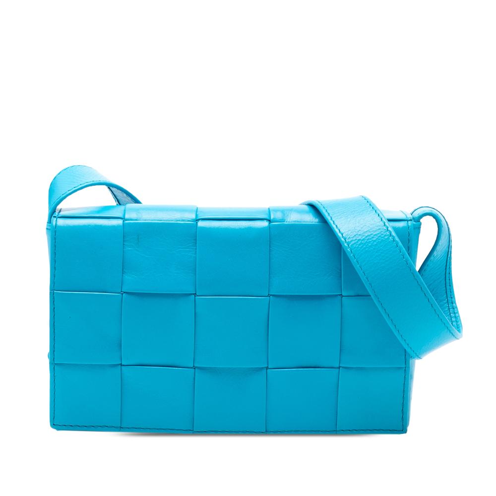 Bottega Veneta AB Bottega Veneta Blue Aqua Calf Leather Small Paper skin Intrecciato Cassette Crossbody Italy