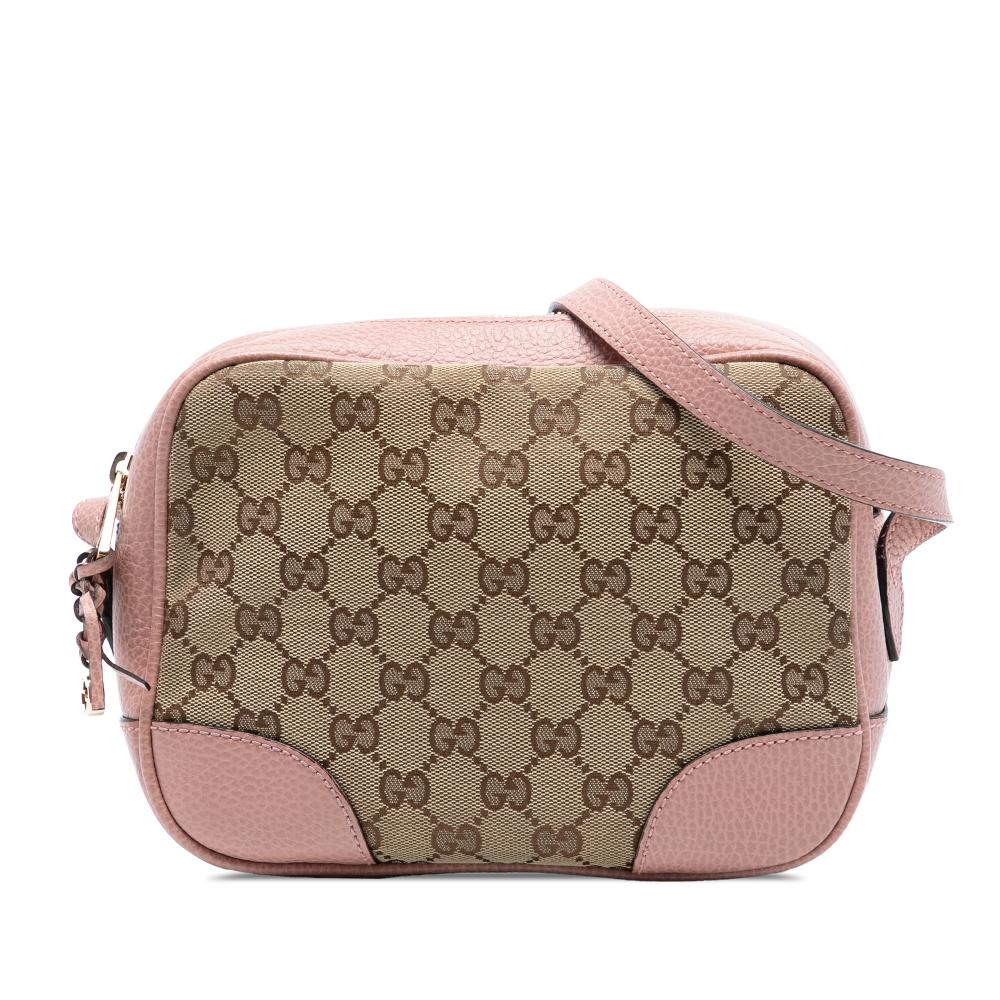 Gucci AB Gucci Brown Beige with Pink Canvas Fabric GG Bree Crossbody Italy