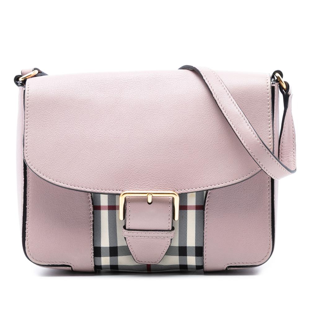 Burberry B Burberry Pink Calf Leather Small Haymarket Check Trimmed Dickens Crossbody Italy