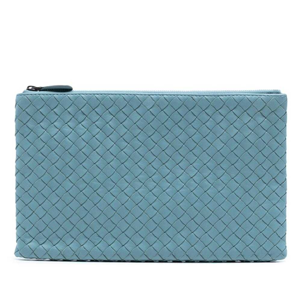 Bottega Veneta AB Bottega Veneta Blue Light Blue Nappa Leather Leather Nappa Intrecciato Clutch Italy