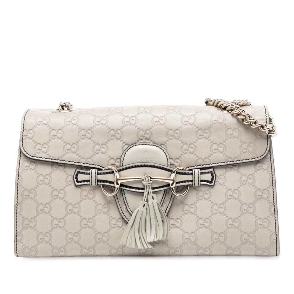 Gucci B Gucci White Off White Calf Leather Medium Guccissima Emily Shoulder Bag Italy