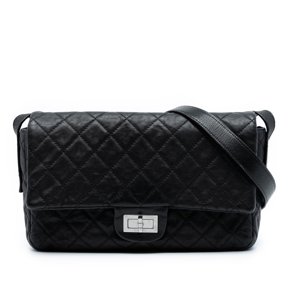 Chanel B Chanel Black Calf Leather Quilted skin Reissue 2.55 Easy Messenger Flap France