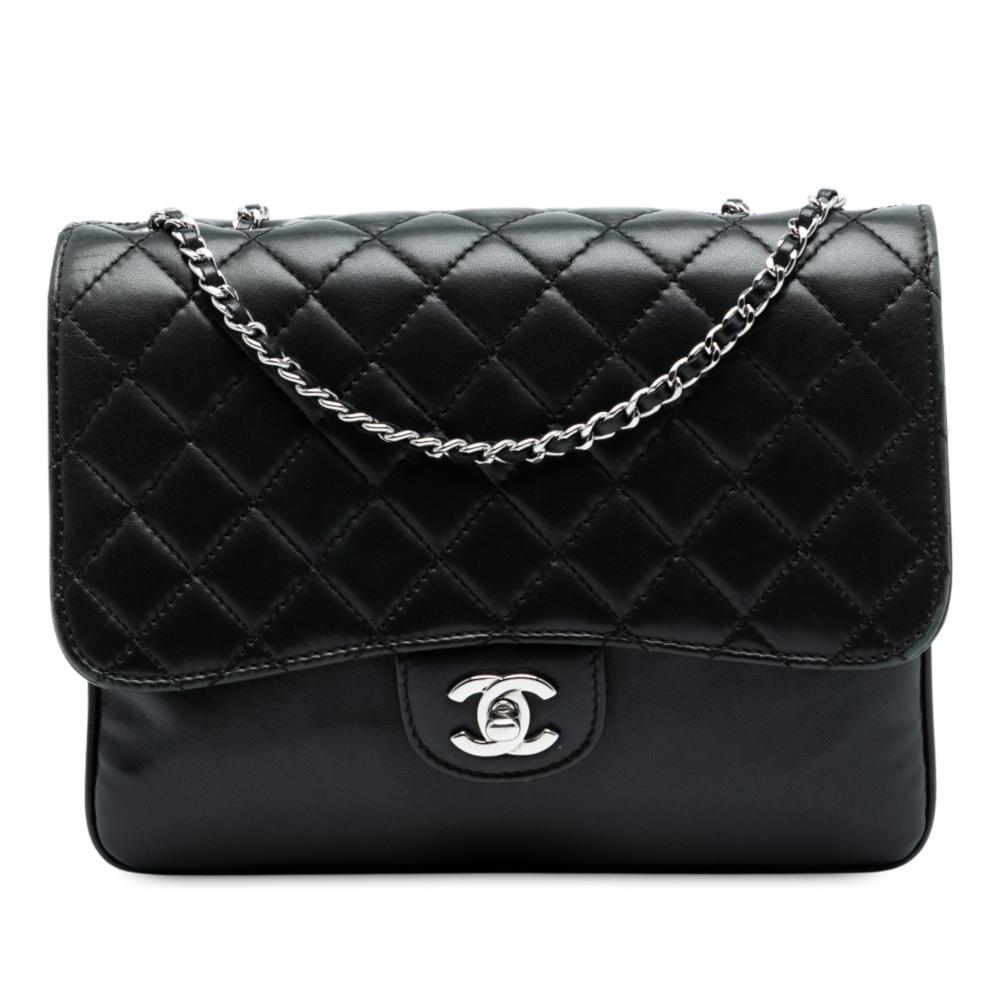 Chanel B Chanel Black Lambskin Leather Leather Medium Quilted Lambskin Clams Pocket Accordion Flap Italy