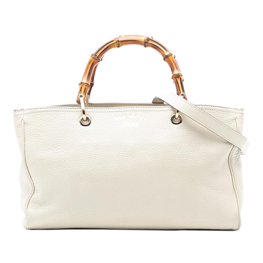 Gucci AB Gucci White Calf Leather Medium skin Bamboo Shopper Satchel Italy